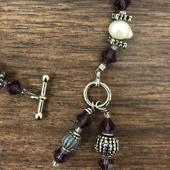 Amethyst colored crystal, pearl, silver bracelet. - Picture 2 of 5